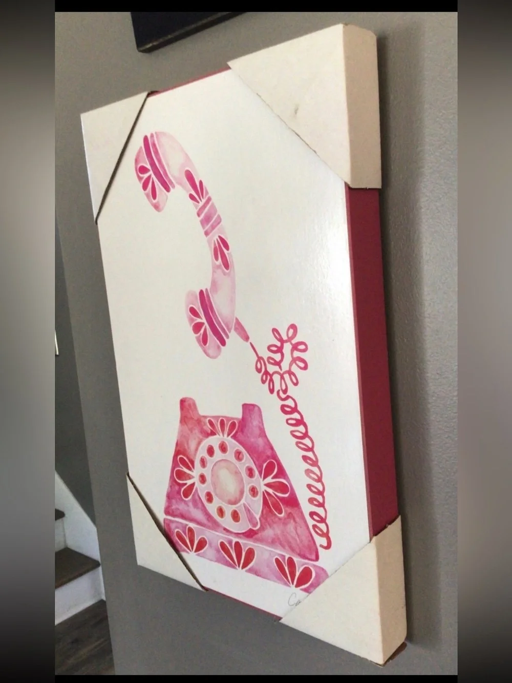 Vintage Style Pink Telephone Wall Art by
